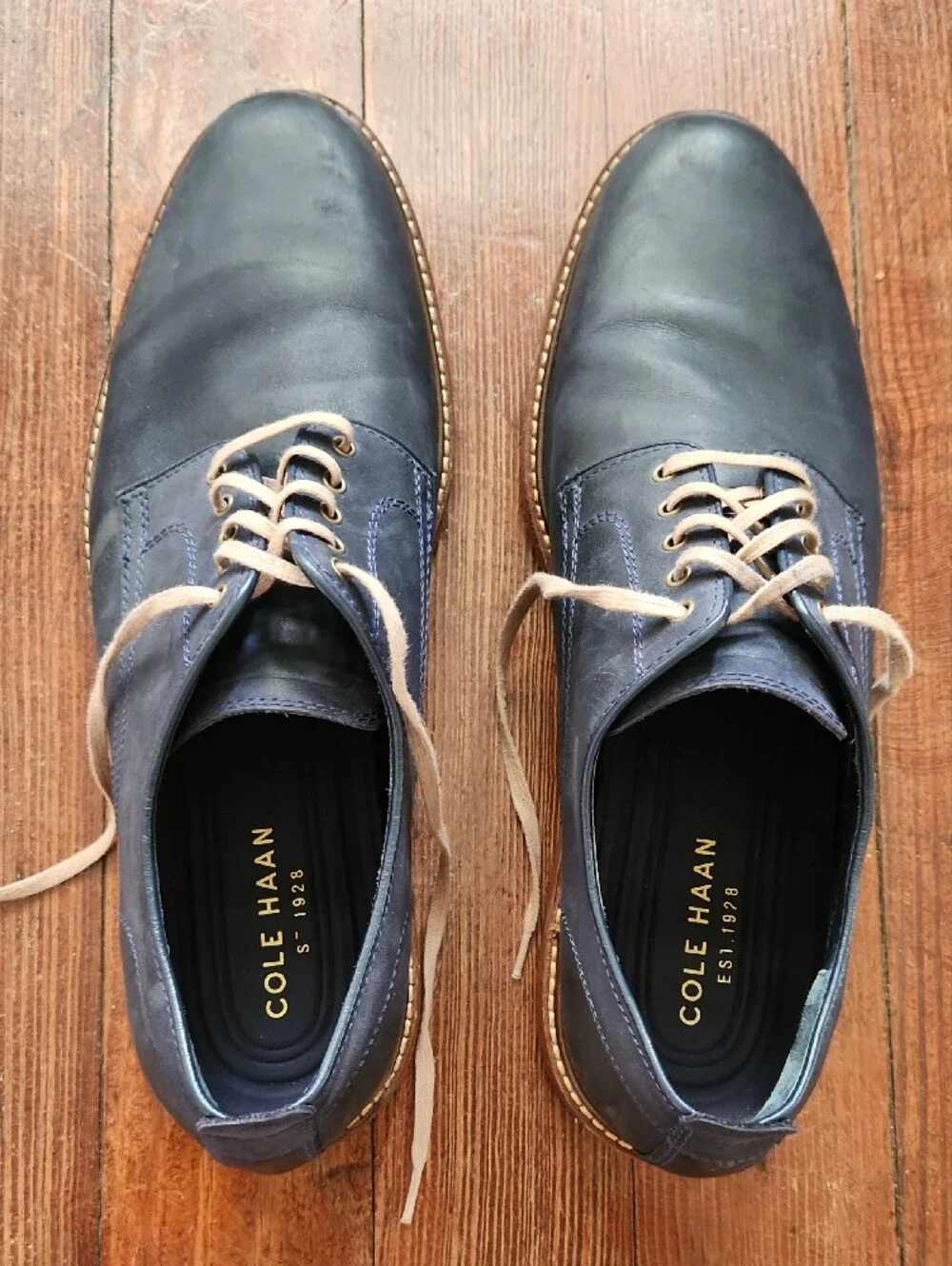 Cole Haan Tyler Grand Men's 11.5M Navy Blue Leather Plain Toe Oxford